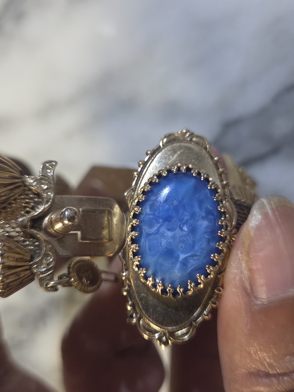 Vintage Victorian Gold-Tone Multi-Stone Bracelet Blue, Green, Red and Yellow - Picture 9 of 12